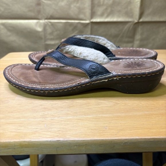 UGG Women's 8 (approx) Black Leather Sandals with Shearling Comfort Sole Suede - Picture 4 of 11